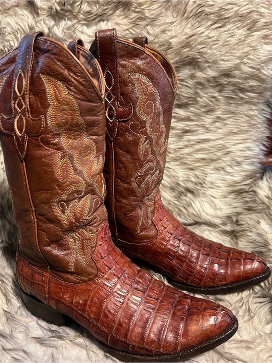 Men\'s Brown AMAZONAS Exotic CAIMAN & Leather Western Boots - Sz 9 EE main image 14